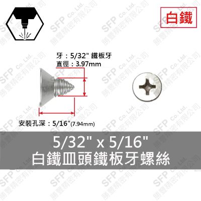 304白鐵皿頭鐵板牙螺絲 5/32"*5/16"