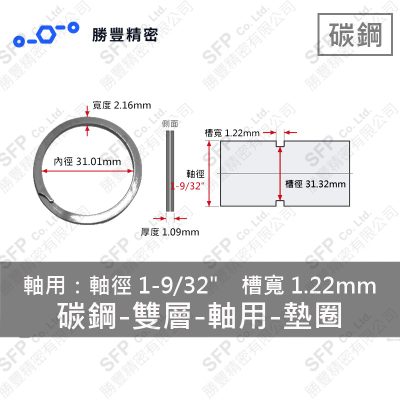 Double-Layer - External - Carbon Steel Washer WS-128 (軸心1-9/32" Use)